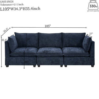 Canapé 3 places en chenille 105 avec coussins à 2 couches, mousse haute résilience