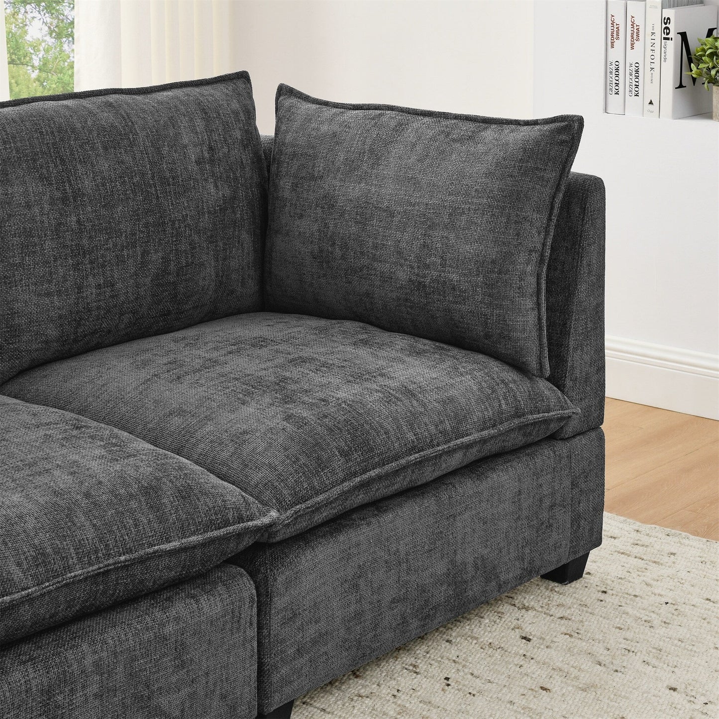 Canapé 3 places en chenille 105 avec coussins à 2 couches, mousse haute résilience