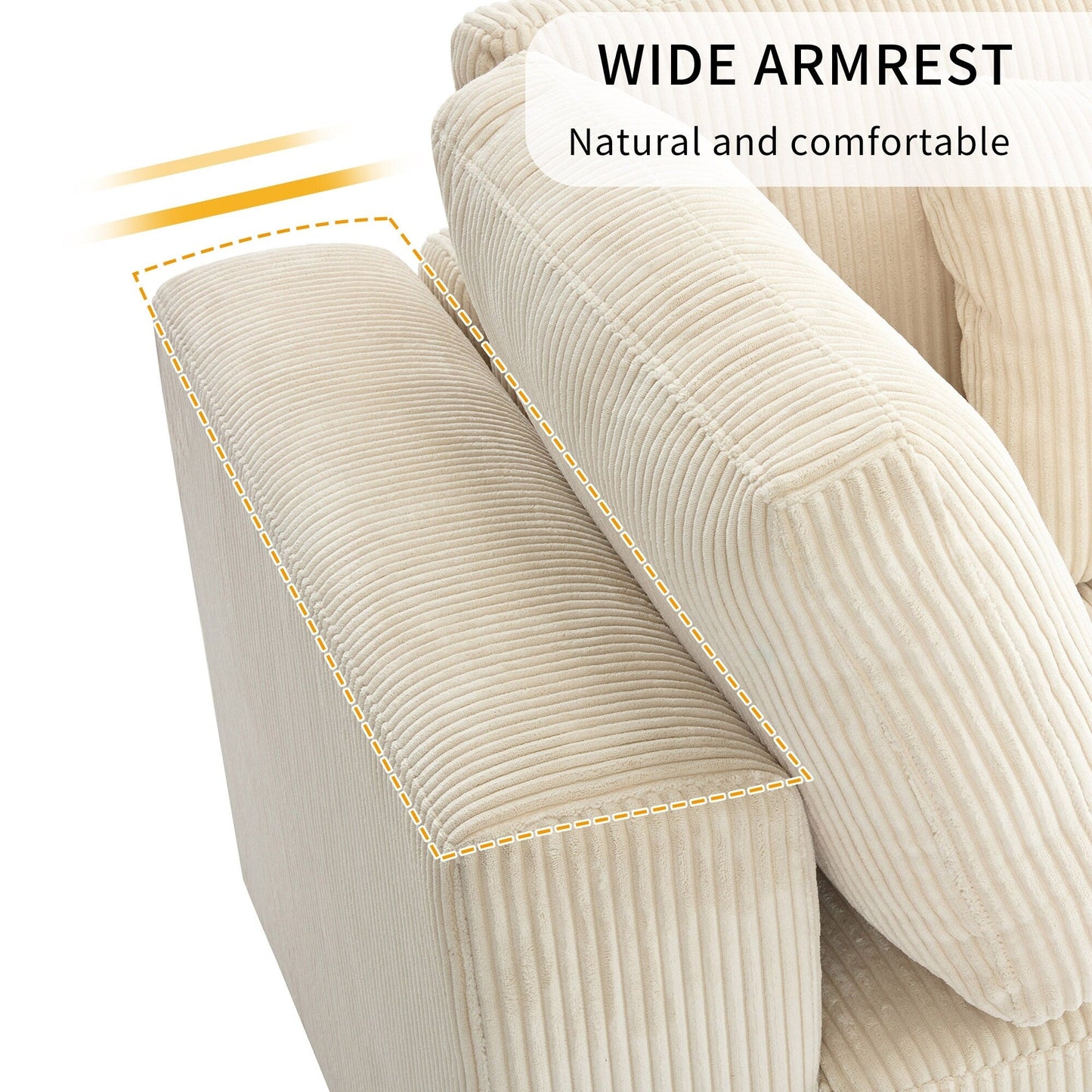 Canapé 3 places rembourré en velours côtelé 105 avec coussins de dossier amovibles et 5 oreillers pour le salon