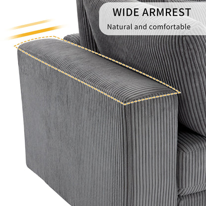 Canapé 3 places rembourré en velours côtelé 105 avec coussins de dossier amovibles et 5 oreillers pour le salon