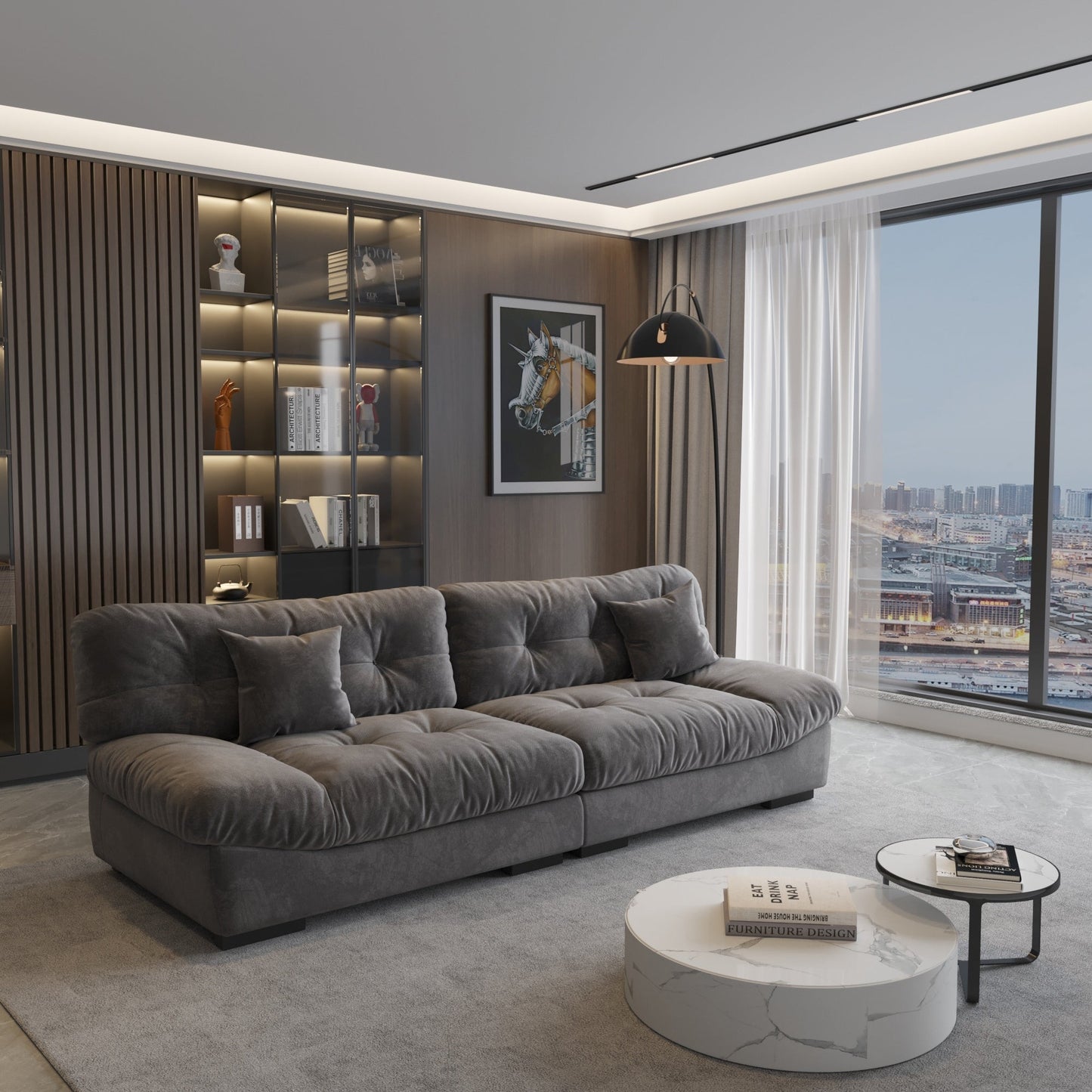 Canapé causeuse minimaliste Cloud de 105 po avec deux oreillers