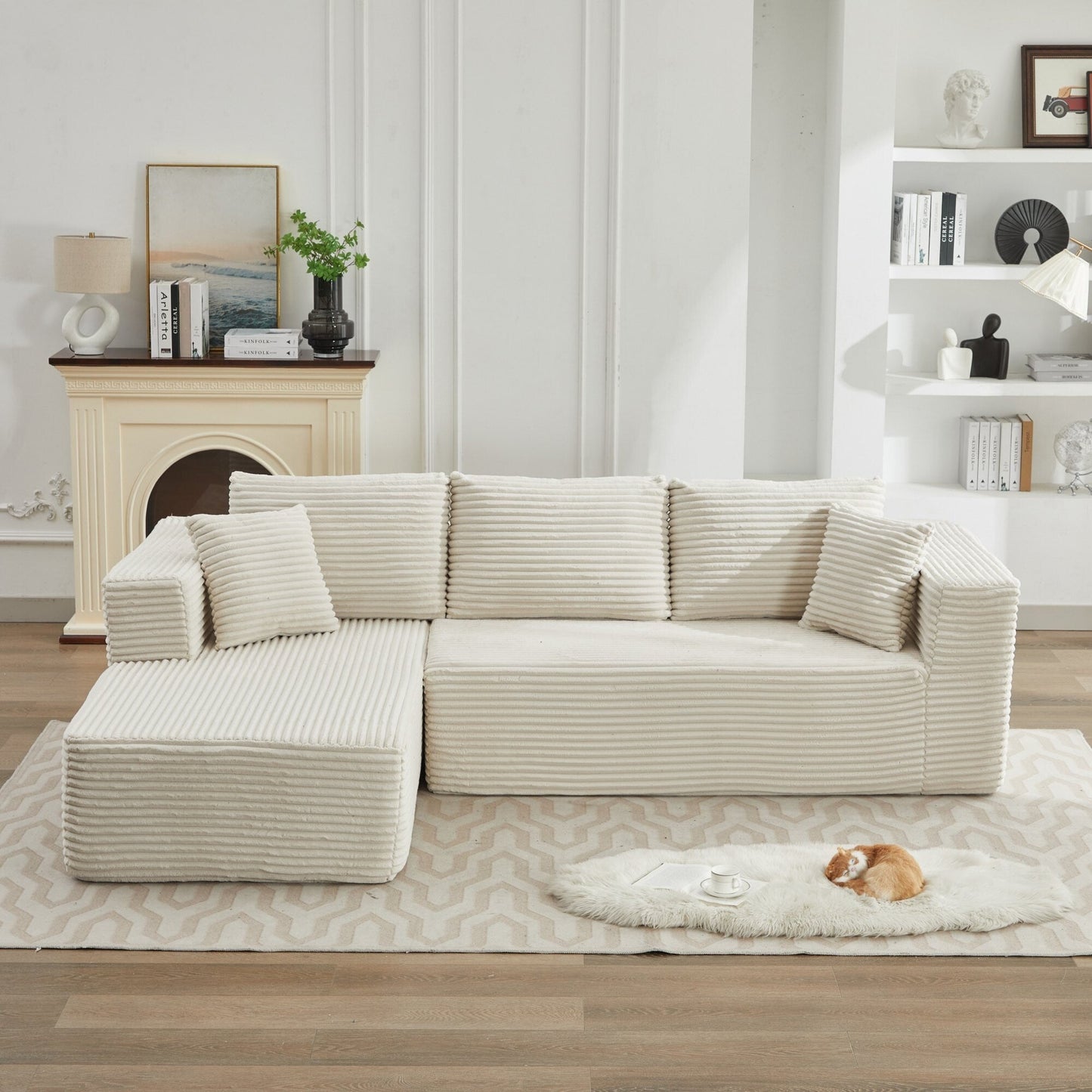 Canapé sectionnel Cloud 106 en L avec méridienne orientée vers la gauche, canapé modulaire moderne à assise profonde pour salon, aucun assemblage requis