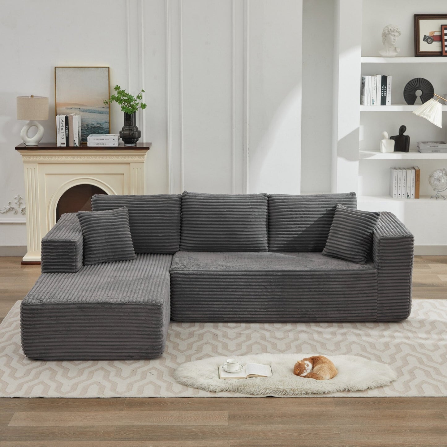Canapé sectionnel Cloud 106 en L avec méridienne orientée vers la gauche, canapé modulaire moderne à assise profonde pour salon, aucun assemblage requis
