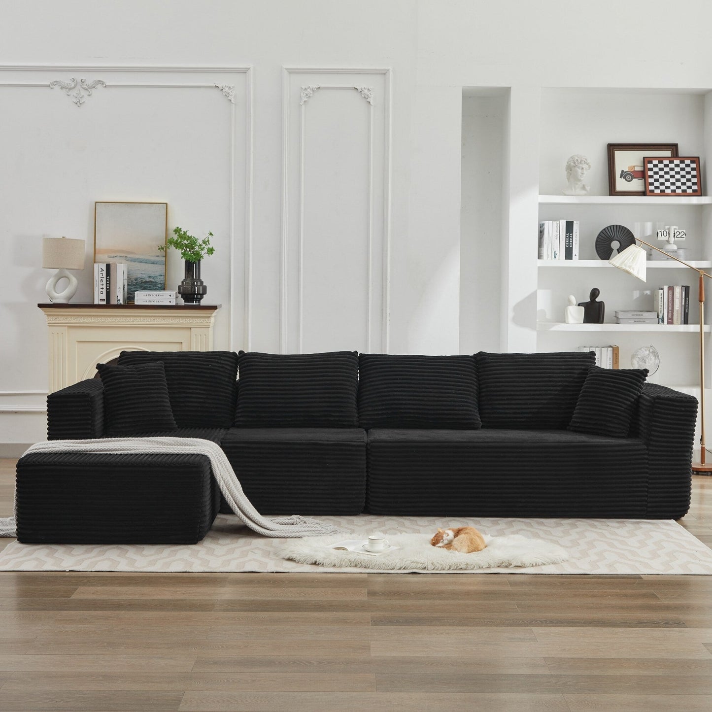 Canapé sectionnel Cloud 106 en L avec méridienne orientée vers la gauche, canapé modulaire moderne à assise profonde pour salon, aucun assemblage requis