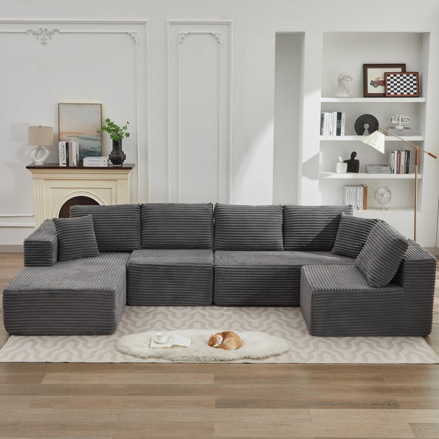 Canapé sectionnel Cloud 106 en L avec méridienne orientée vers la gauche, canapé modulaire moderne à assise profonde pour salon, aucun assemblage requis