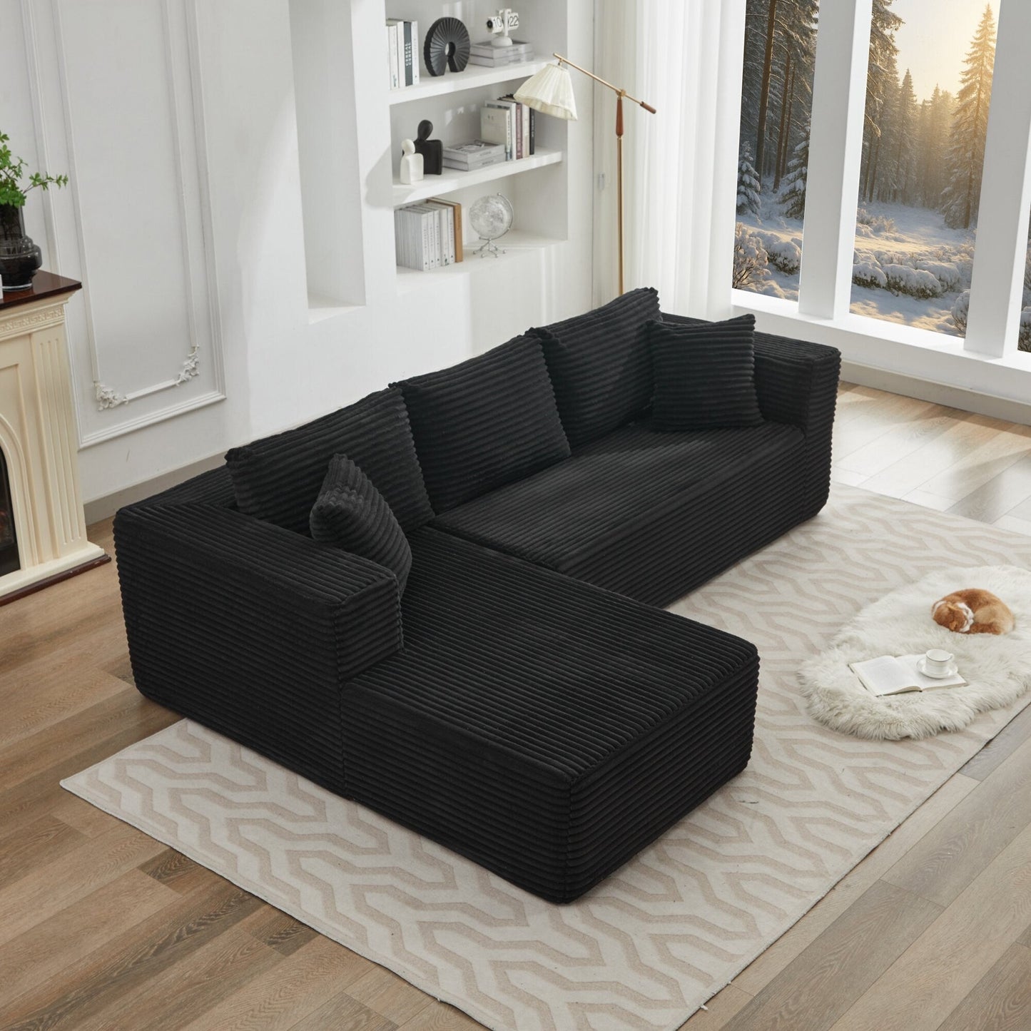 Canapé sectionnel Cloud 106 en L avec méridienne orientée vers la gauche, canapé modulaire moderne à assise profonde pour salon, aucun assemblage requis