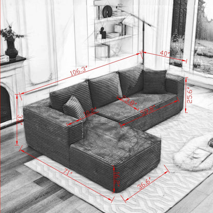 Canapé sectionnel Cloud 106 en L avec méridienne orientée vers la gauche, canapé modulaire moderne à assise profonde pour salon, aucun assemblage requis