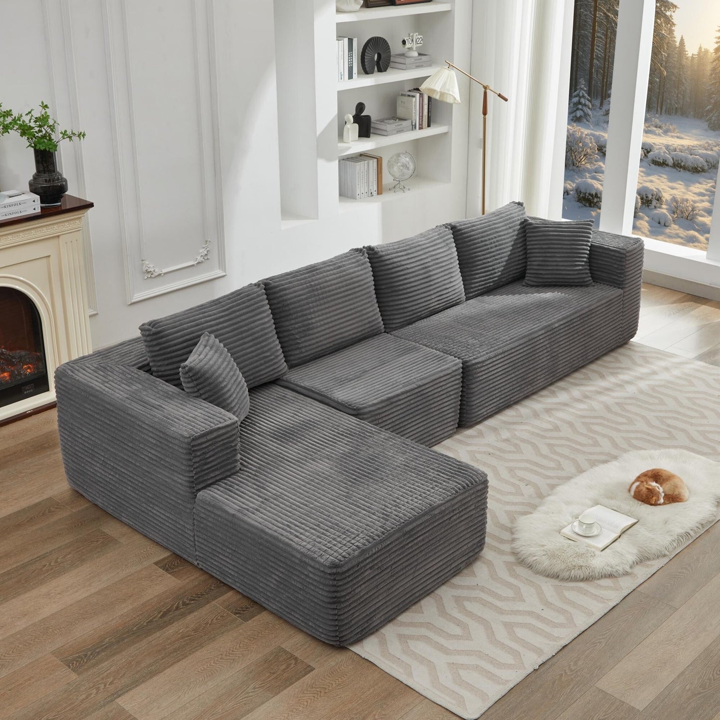 Canapé sectionnel Cloud 106 en L avec méridienne orientée vers la gauche, canapé modulaire moderne à assise profonde pour salon, aucun assemblage requis