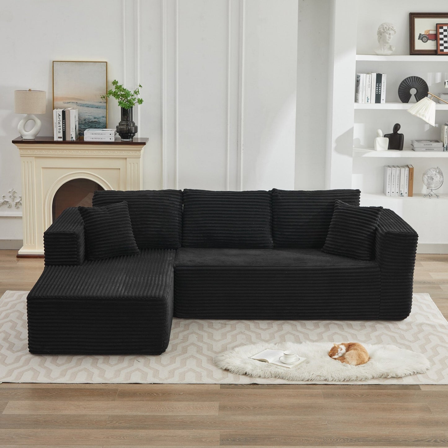 Canapé sectionnel Cloud 106 en L avec méridienne orientée vers la gauche, canapé modulaire moderne à assise profonde pour salon, aucun assemblage requis