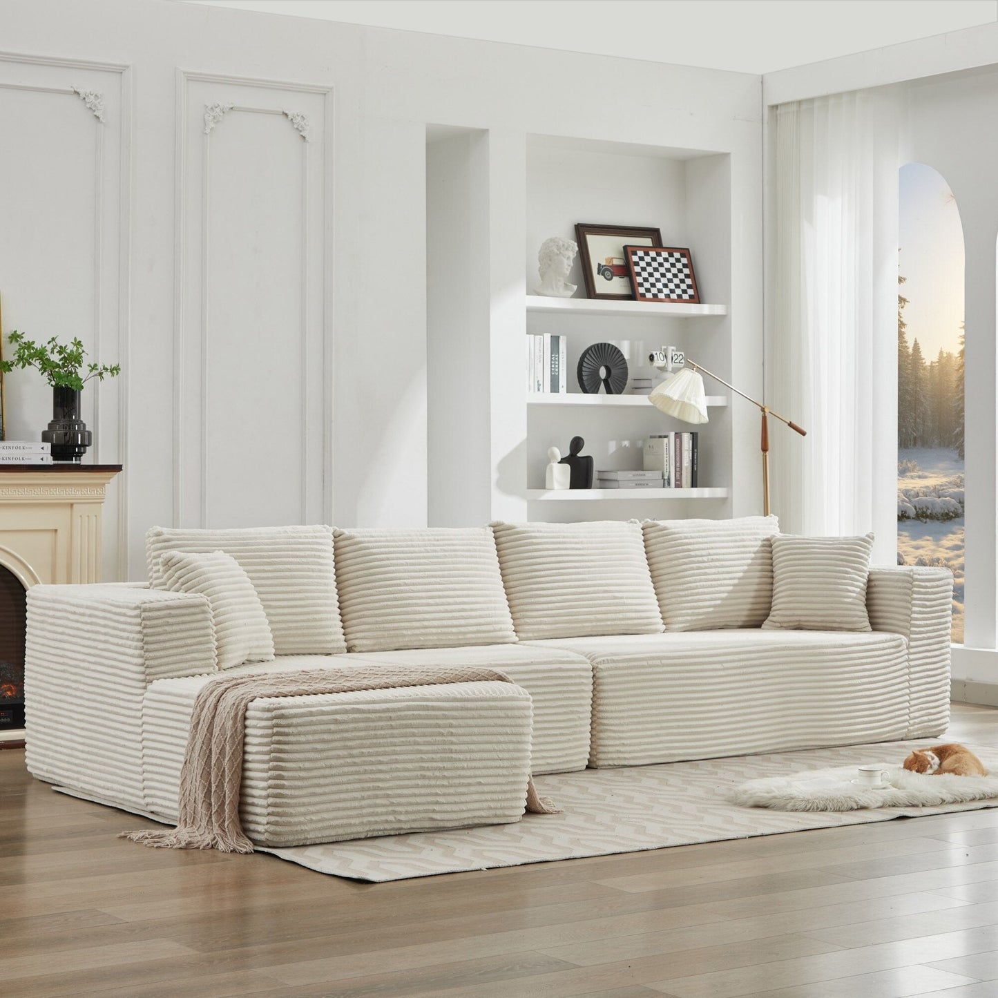 Canapé sectionnel Cloud 106 en L avec méridienne orientée vers la gauche, canapé modulaire moderne à assise profonde pour salon, aucun assemblage requis