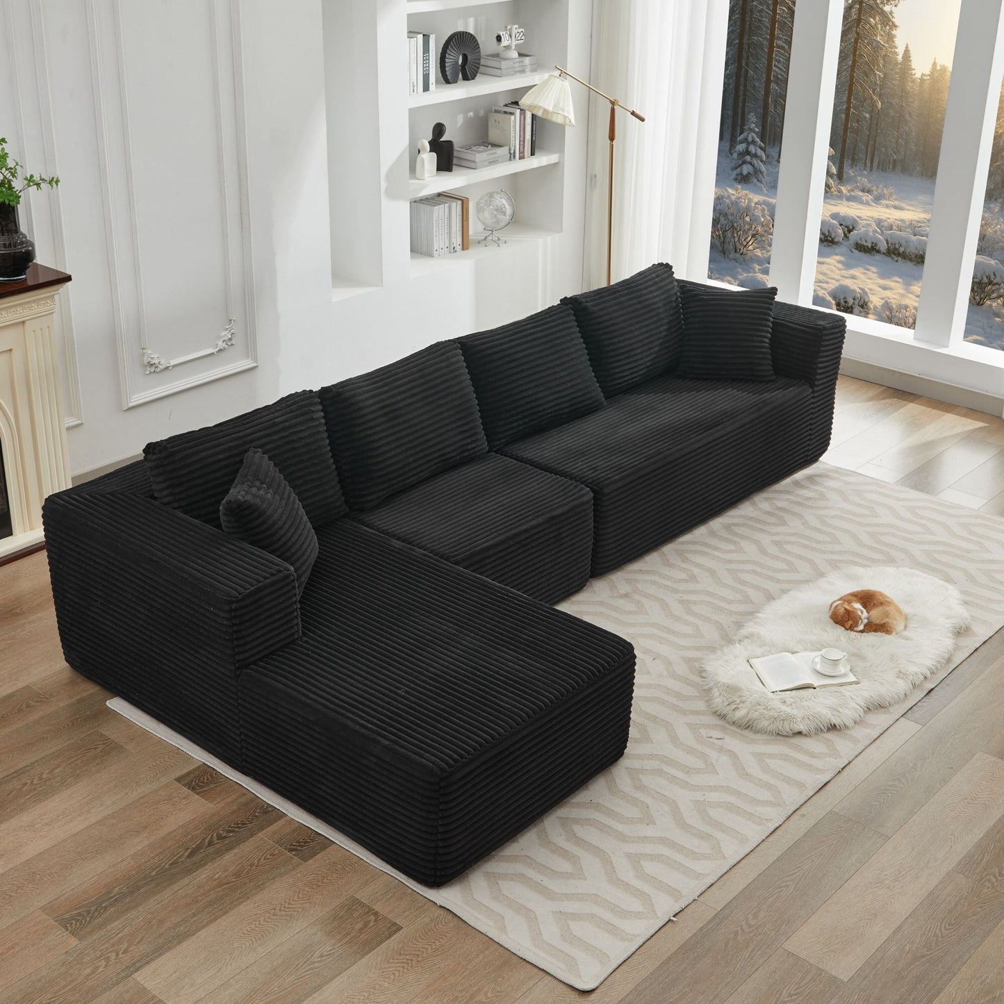 Canapé sectionnel Cloud 106 en L avec méridienne orientée vers la gauche, canapé modulaire moderne à assise profonde pour salon, aucun assemblage requis