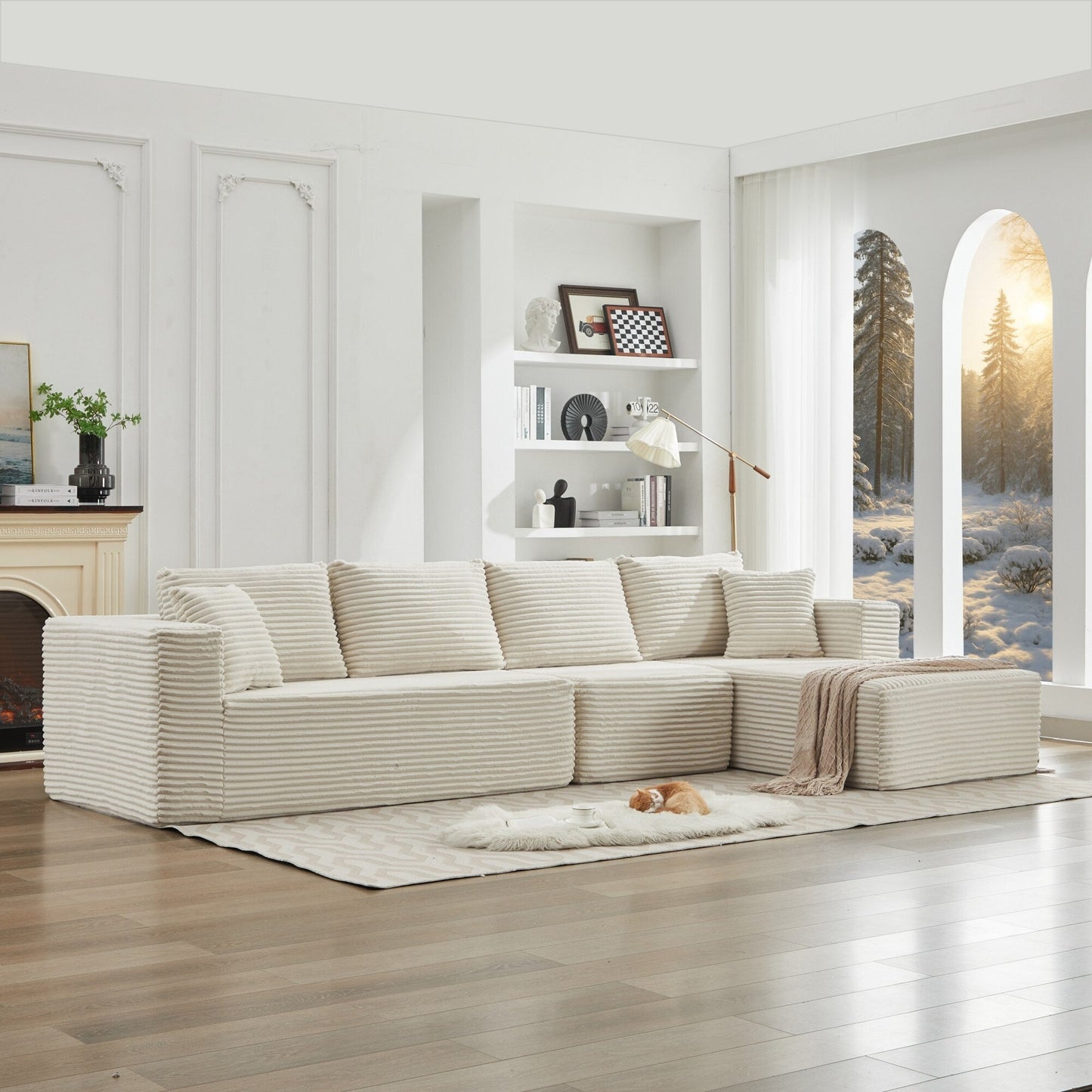 Canapé sectionnel Cloud 106 en L avec méridienne orientée vers la droite, canapé modulaire moderne à assise profonde pour salon, aucun assemblage requis