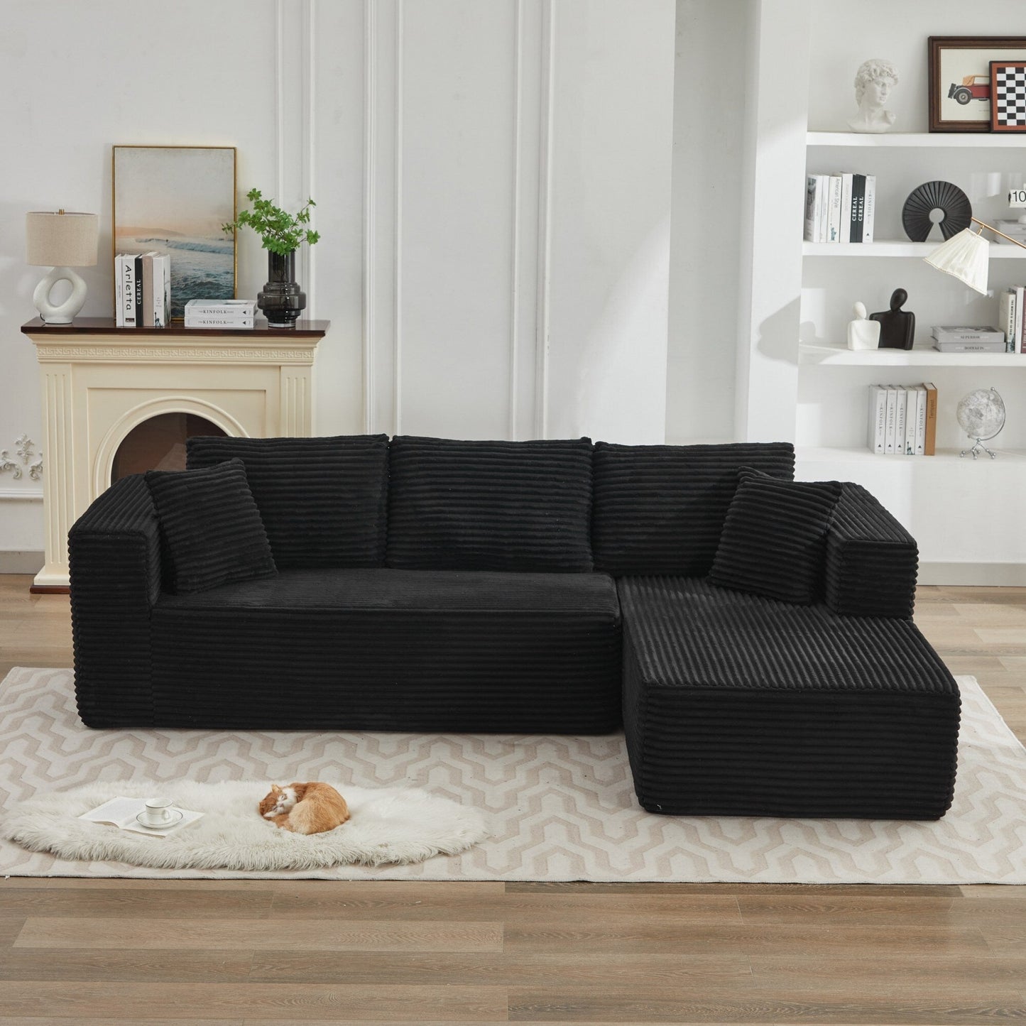 Canapé sectionnel Cloud 106 en L avec méridienne orientée vers la droite, canapé modulaire moderne à assise profonde pour salon, aucun assemblage requis