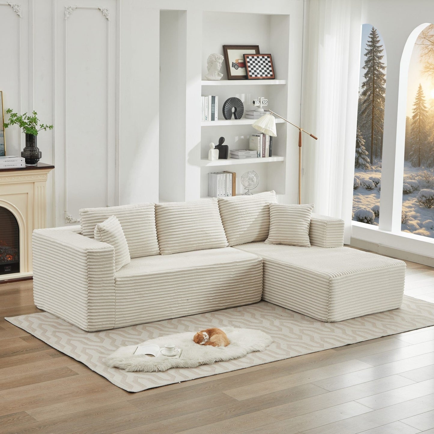 Canapé sectionnel Cloud 106 en L avec méridienne orientée vers la droite, canapé modulaire moderne à assise profonde pour salon, aucun assemblage requis