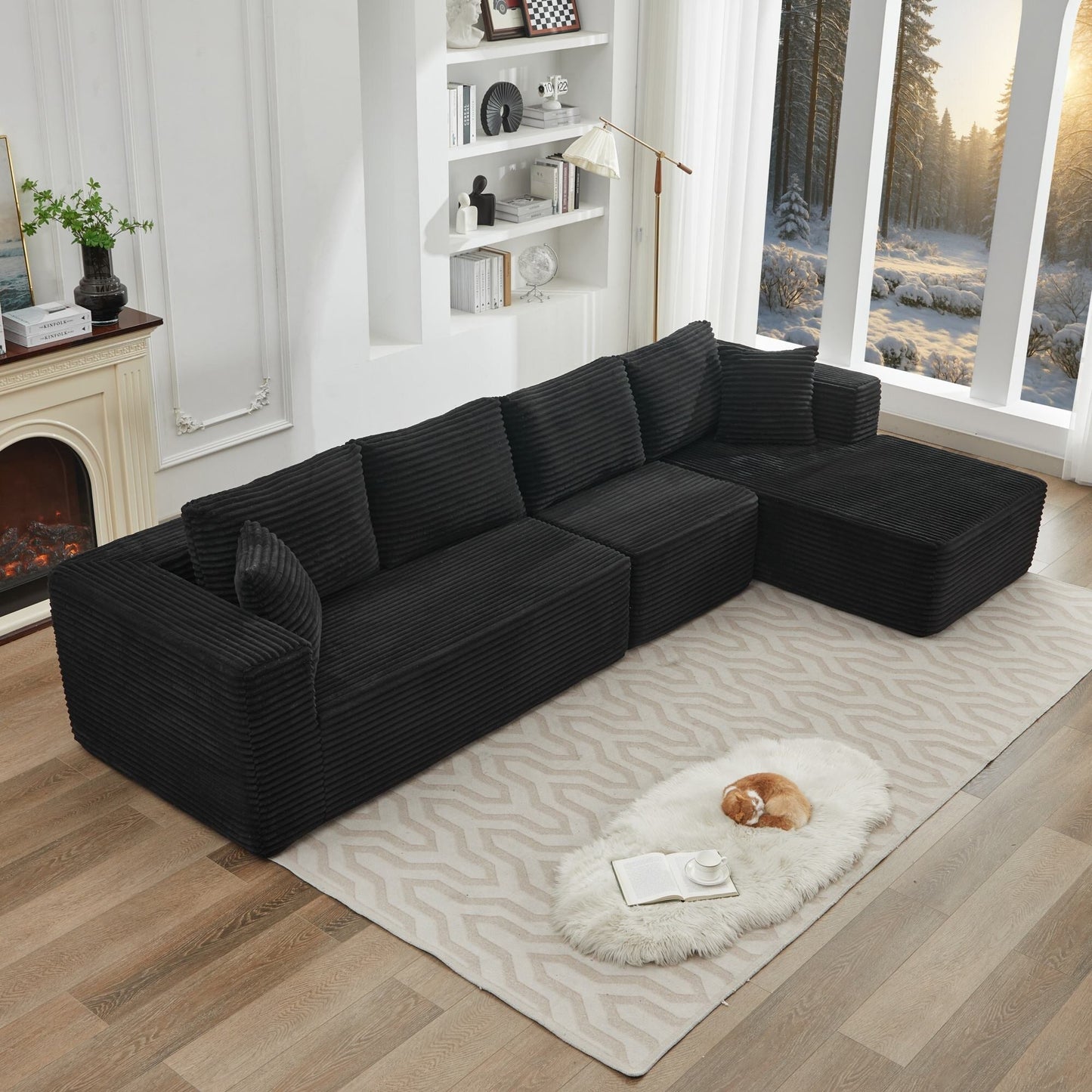 Canapé sectionnel Cloud 106 en L avec méridienne orientée vers la droite, canapé modulaire moderne à assise profonde pour salon, aucun assemblage requis