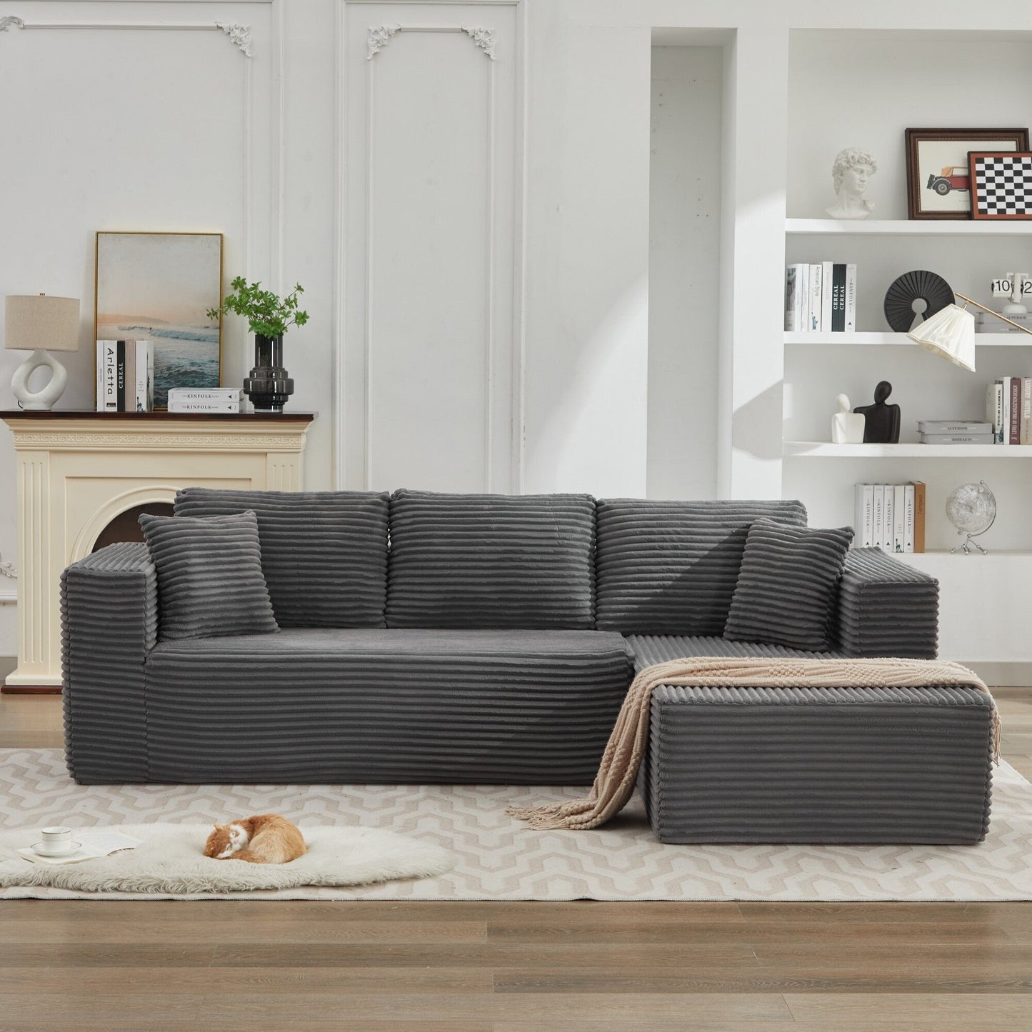 Canapé sectionnel Cloud 106 en L avec méridienne orientée vers la droite, canapé modulaire moderne à assise profonde pour salon, aucun assemblage requis