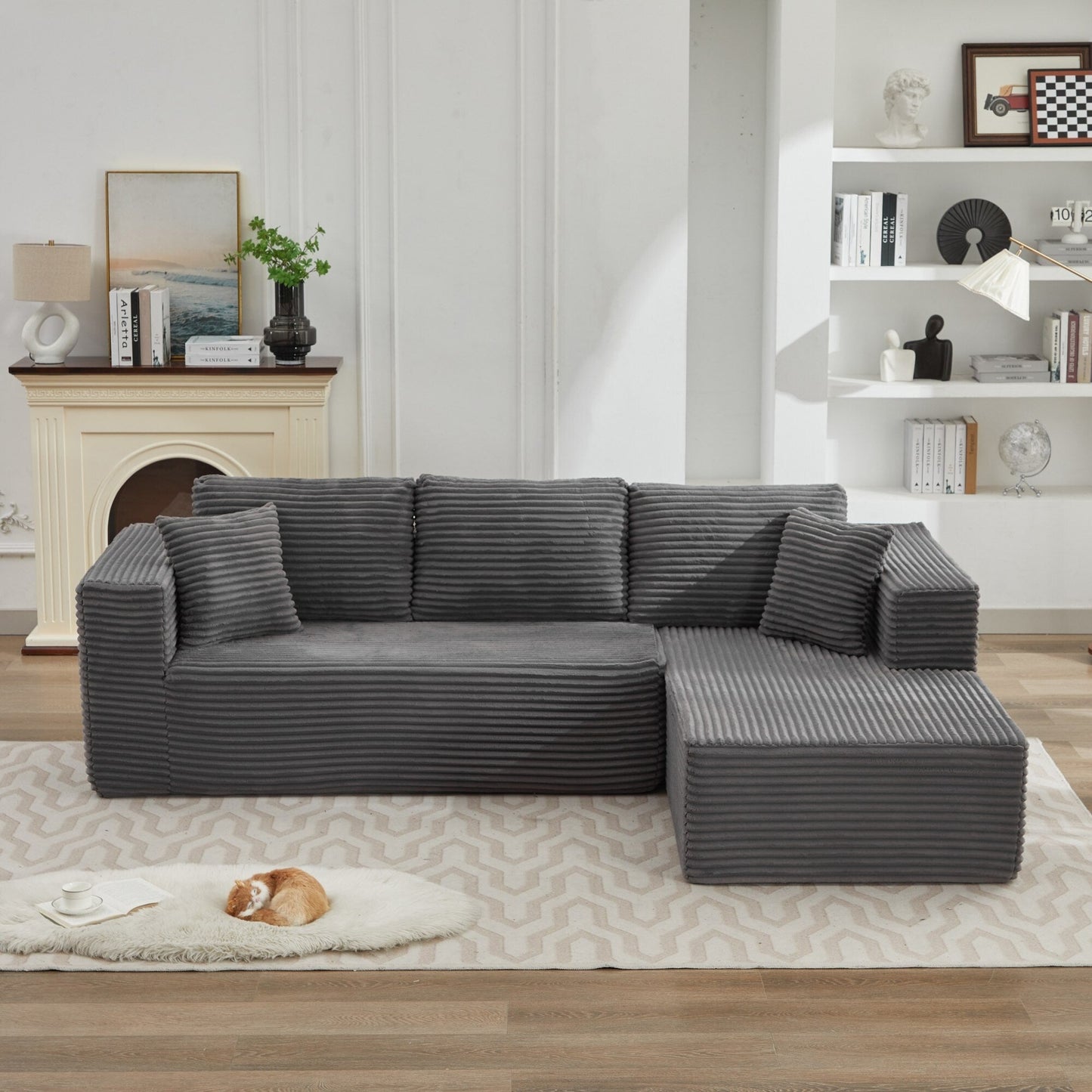 Canapé sectionnel Cloud 106 en L avec méridienne orientée vers la droite, canapé modulaire moderne à assise profonde pour salon, aucun assemblage requis