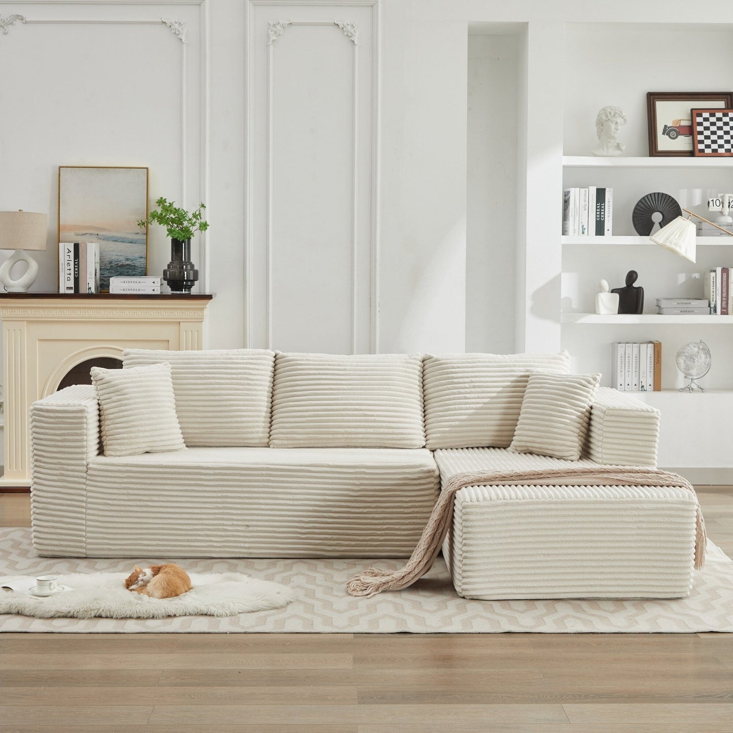 Canapé sectionnel Cloud 106 en L avec méridienne orientée vers la droite, canapé modulaire moderne à assise profonde pour salon, aucun assemblage requis