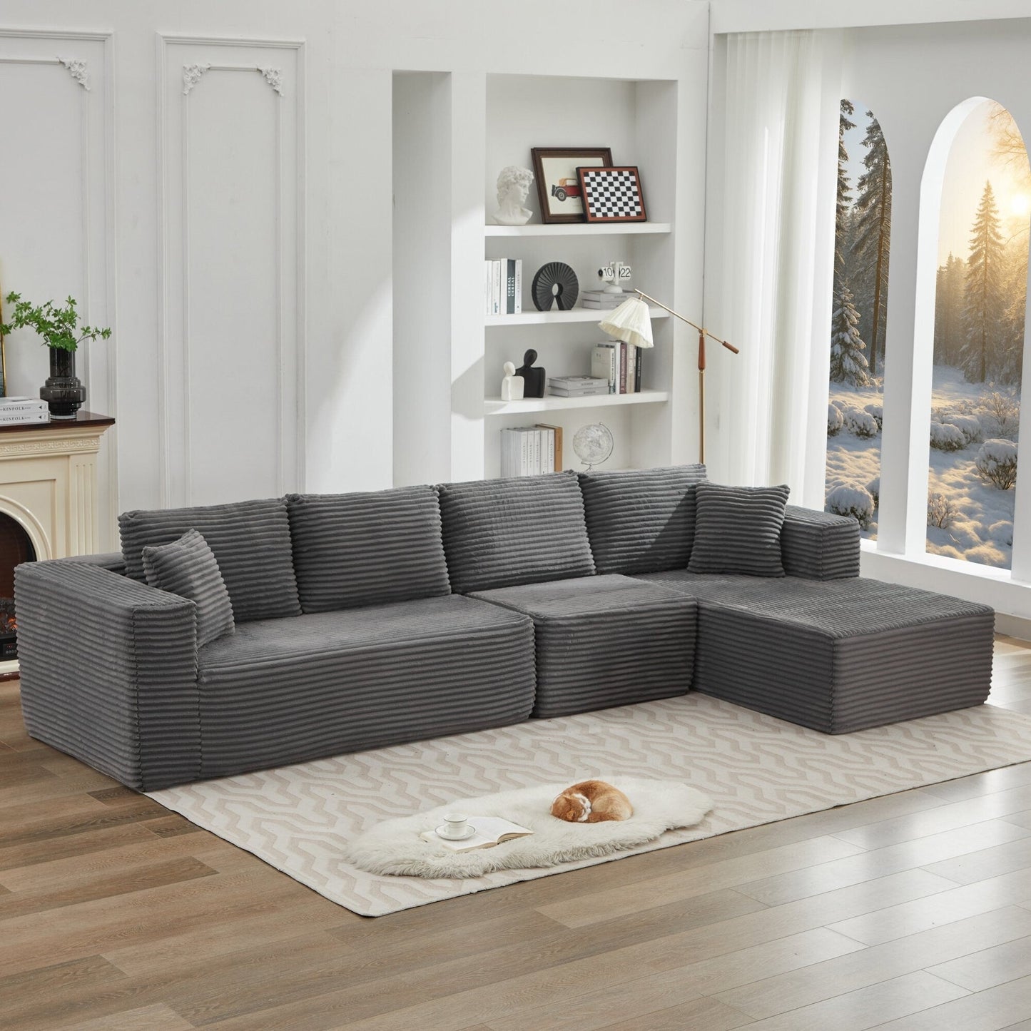 Canapé sectionnel Cloud 106 en L avec méridienne orientée vers la droite, canapé modulaire moderne à assise profonde pour salon, aucun assemblage requis