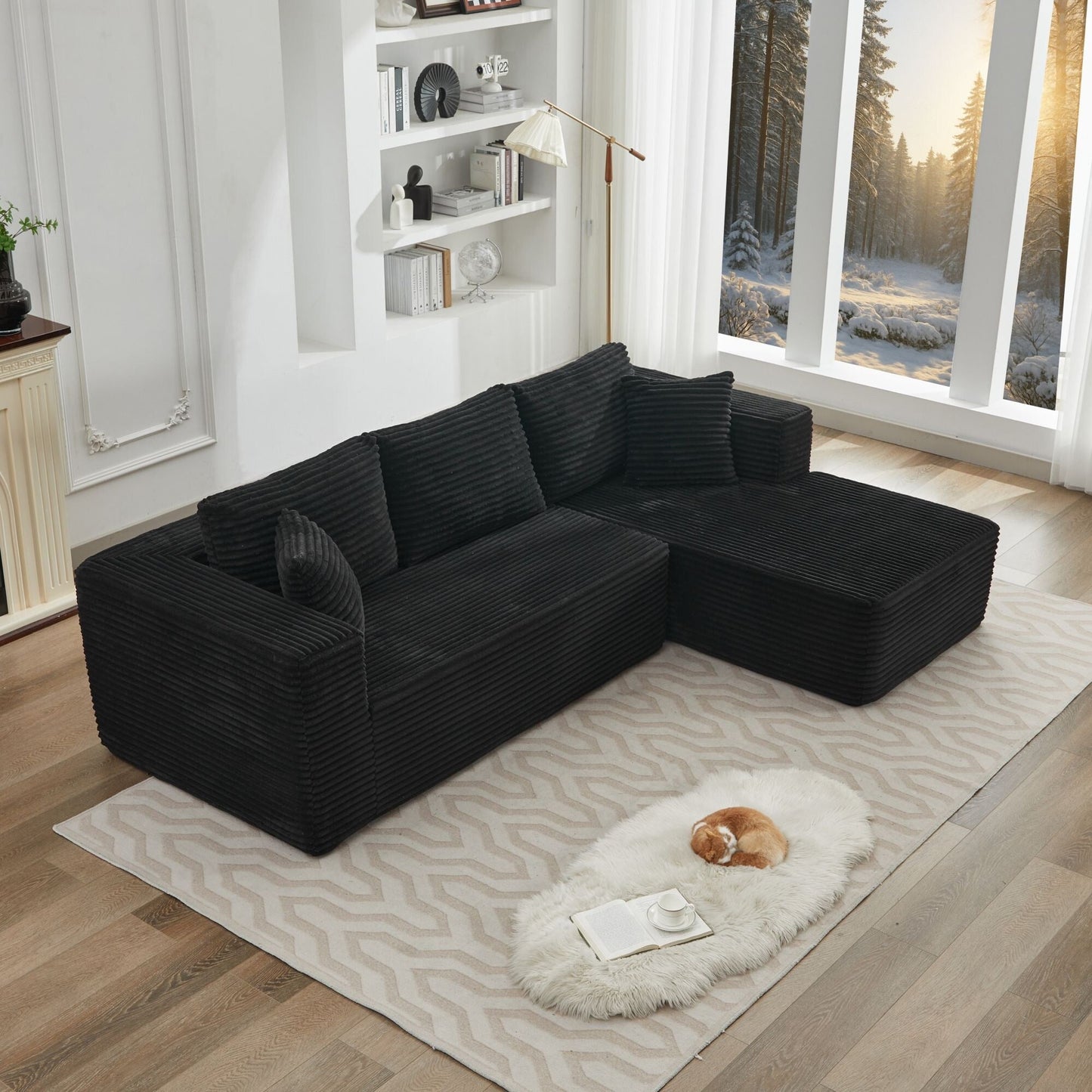 Canapé sectionnel Cloud 106 en L avec méridienne orientée vers la droite, canapé modulaire moderne à assise profonde pour salon, aucun assemblage requis