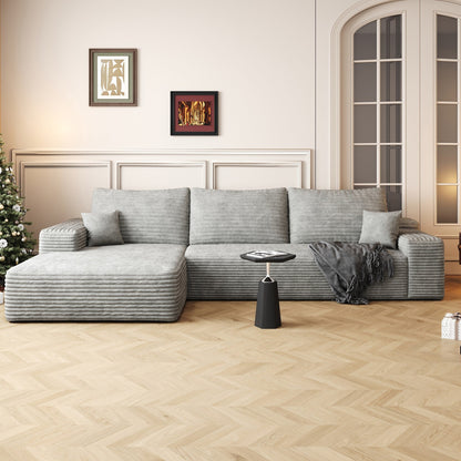Canapé sectionnel modulaire en velours côtelé de 107 pouces avec méridienne et assise profonde pour salon et chambre à coucher
