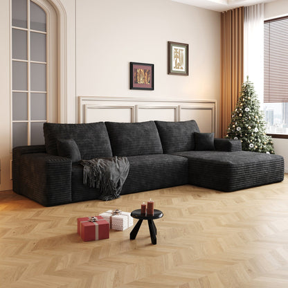 Canapé sectionnel modulaire en velours côtelé de 107 pouces avec méridienne et assise profonde pour salon et chambre à coucher