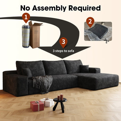 Canapé sectionnel modulaire en velours côtelé de 107 pouces avec méridienne et assise profonde pour salon et chambre à coucher