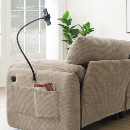 Canapé sectionnel modulaire en chenille de 108 pouces avec ports USB et Type-C, supports de téléphone, poches de rangement latérales et pouf amovible