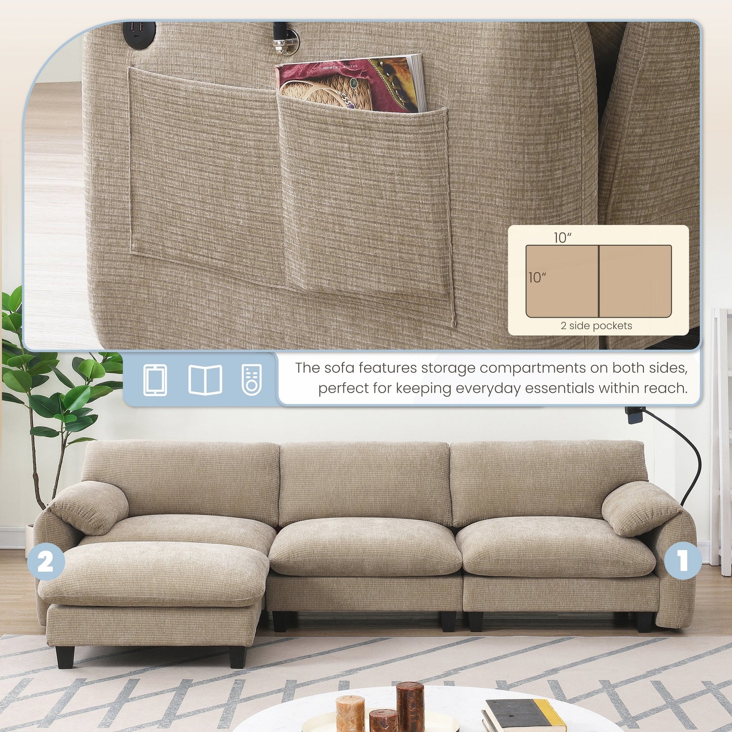 Canapé sectionnel modulaire de 108 pouces