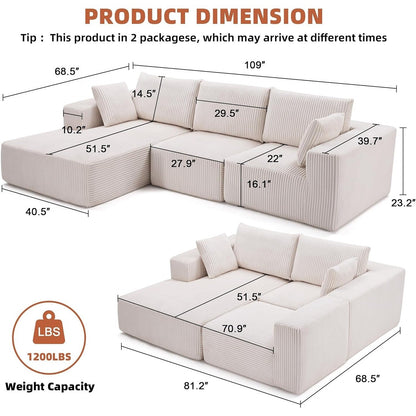 Canapé modulaire Cloud 108 - Canapé en L à assise profonde avec méridienne, canapé de salon et de chambre rembourré