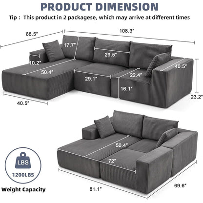 Canapé modulaire Cloud 108 - Canapé en L à assise profonde avec méridienne, canapé de salon et de chambre rembourré