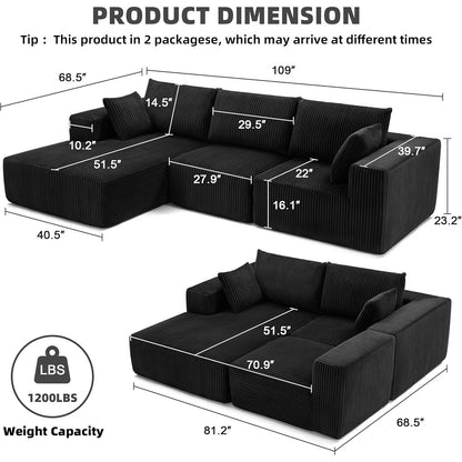 Canapé modulaire Cloud 108 - Canapé en L à assise profonde avec méridienne, canapé de salon et de chambre rembourré