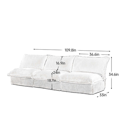 Canapé 3 places sans accoudoirs en velours côtelé 109,8 pour salon et chambre