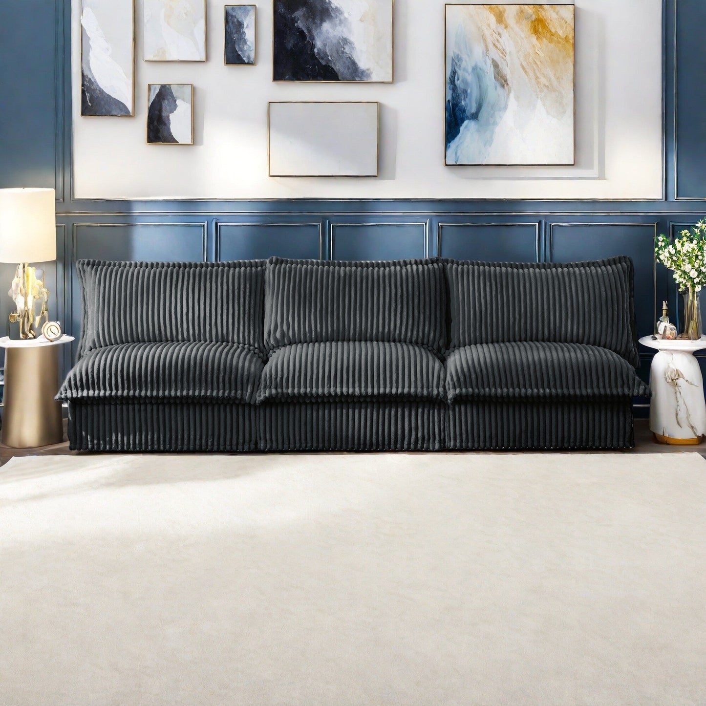 Canapé 3 places sans accoudoirs en velours côtelé 109,8 pour salon et chambre