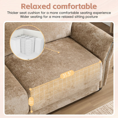 Canapé sectionnel en chenille de 110 pouces en forme de L avec chargement USB et Type-C, accoudoirs en pétales et pouf amovible pour le salon