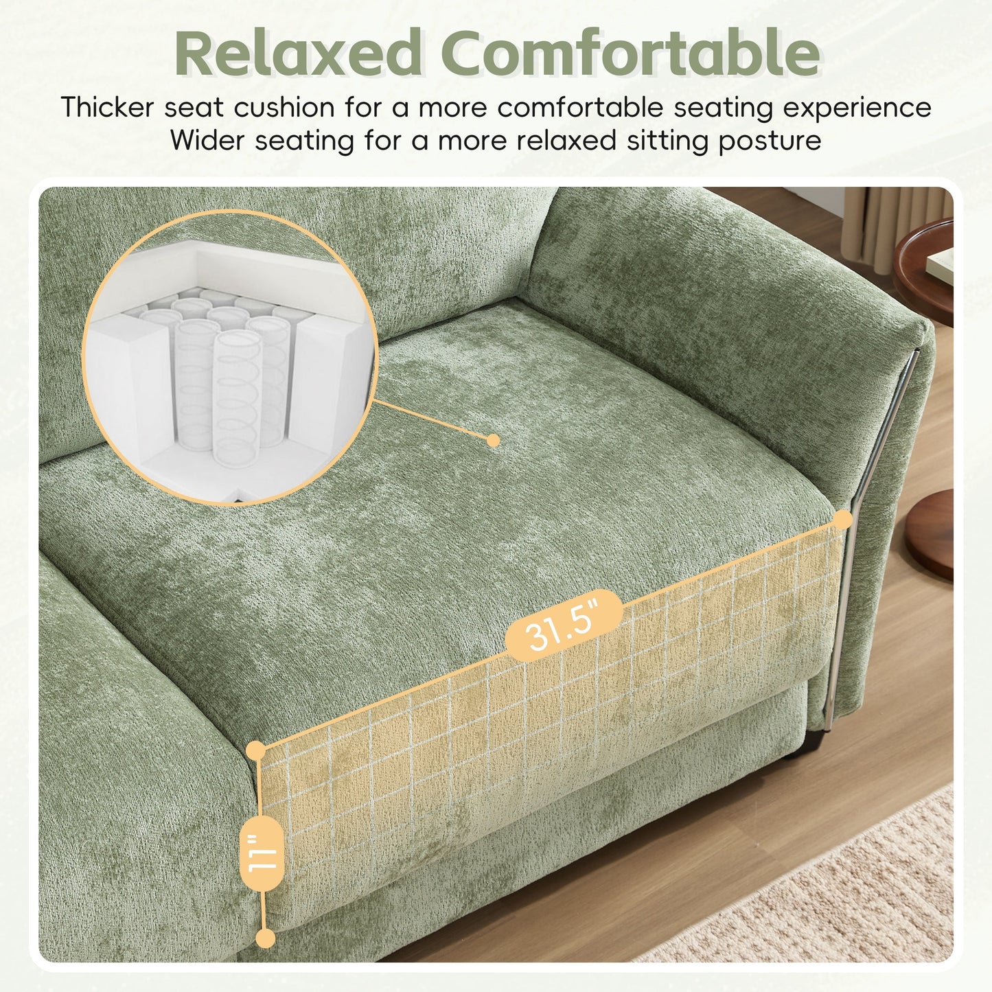 Canapé sectionnel en chenille de 110 pouces en forme de L avec chargement USB et Type-C, accoudoirs en pétales et pouf amovible pour le salon