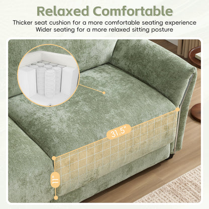 Canapé sectionnel en chenille de 110 pouces en forme de L avec chargement USB et Type-C, accoudoirs en pétales et pouf amovible pour le salon