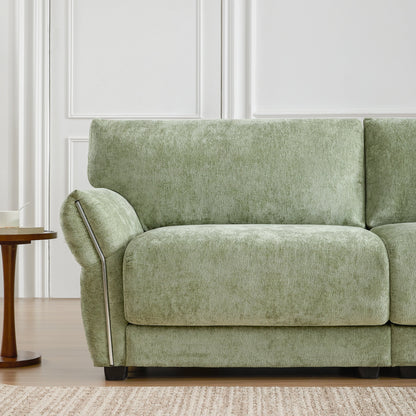 Canapé sectionnel en chenille de 110 pouces en forme de L avec chargement USB et Type-C, accoudoirs en pétales et pouf amovible pour le salon