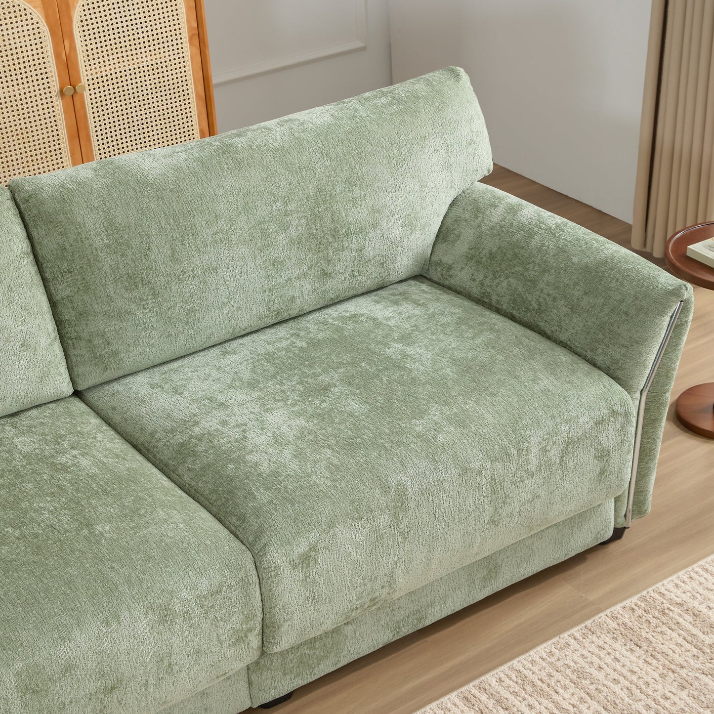 Canapé sectionnel en chenille de 110 pouces en forme de L avec chargement USB et Type-C, accoudoirs en pétales et pouf amovible pour le salon