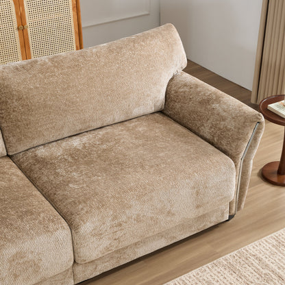 Canapé sectionnel en chenille de 110 pouces en forme de L avec chargement USB et Type-C, accoudoirs en pétales et pouf amovible pour le salon