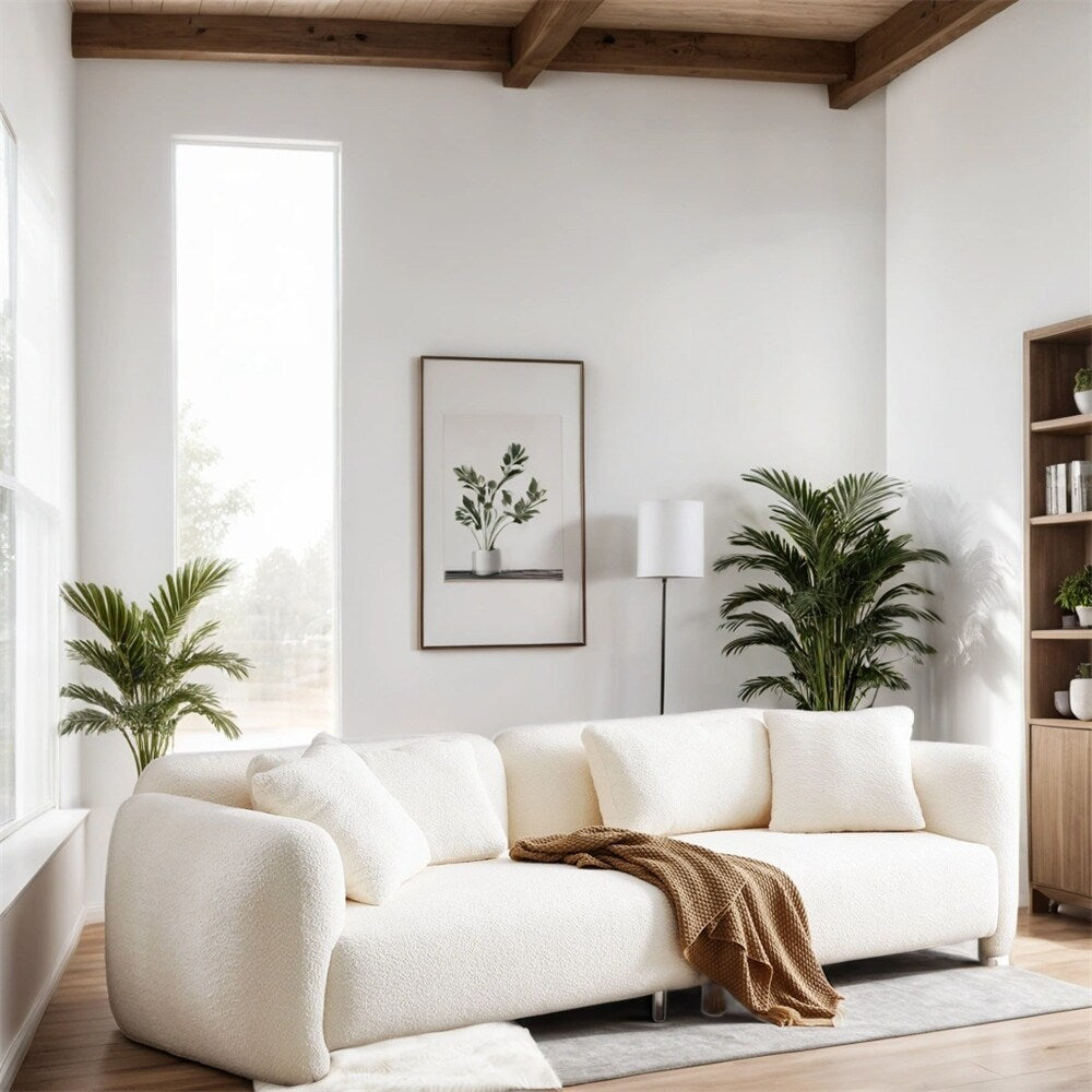 Canapé 3 places en velours style Mid-Century avec 4 coussins