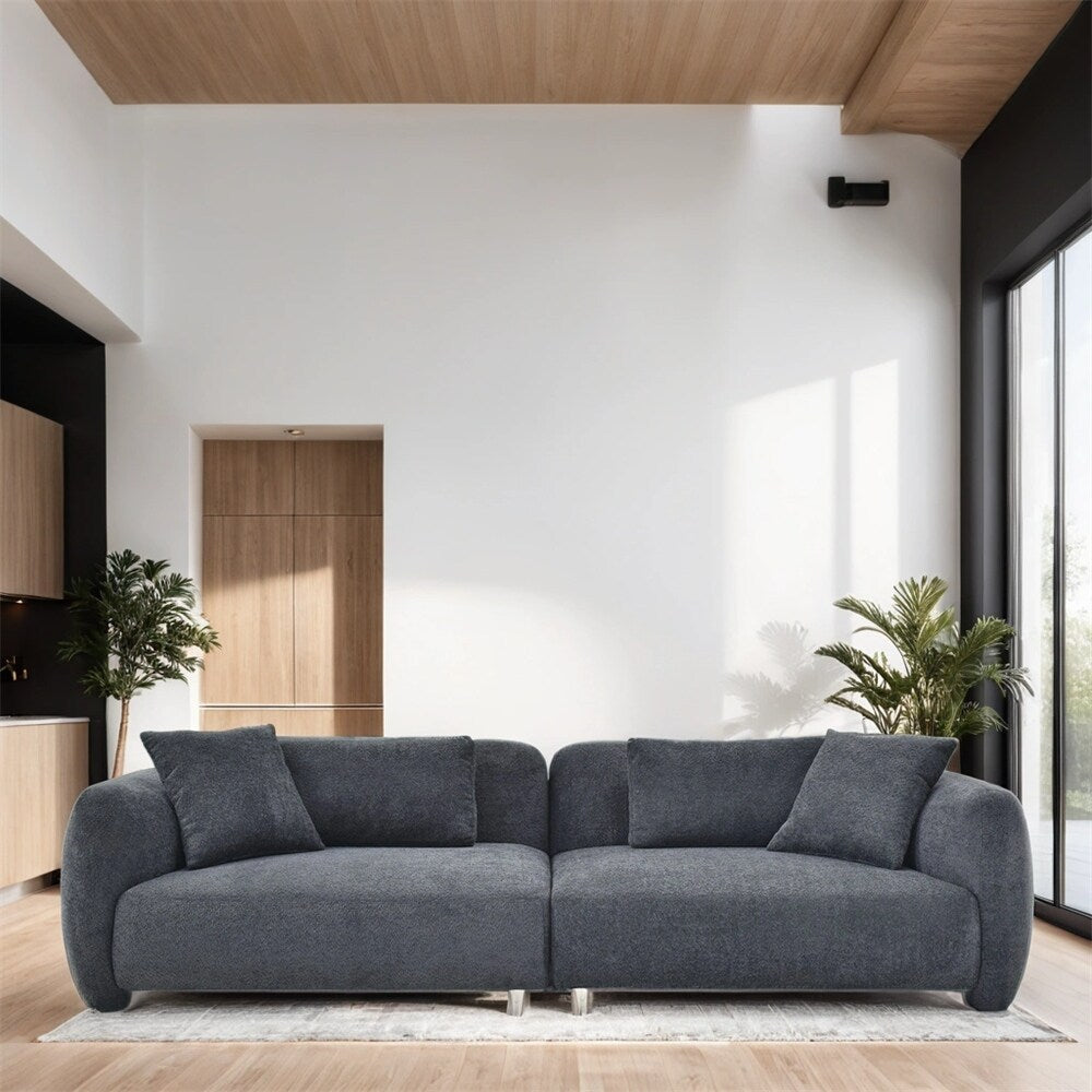 Canapé 3 places en velours style Mid-Century avec 4 coussins