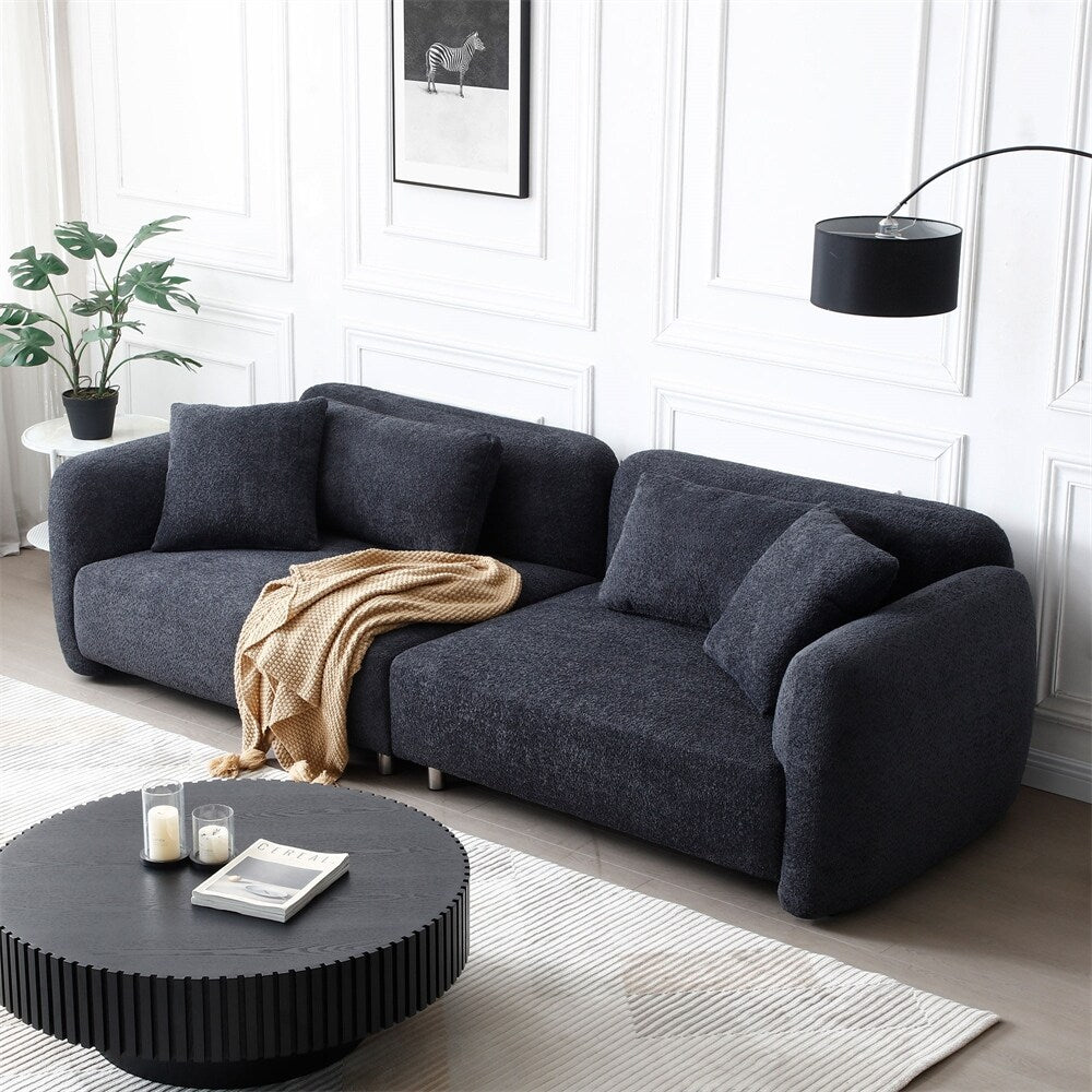Canapé 3 places en velours style Mid-Century avec 4 coussins