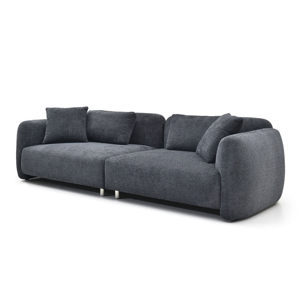 Canapé 3 places en velours style Mid-Century avec 4 coussins