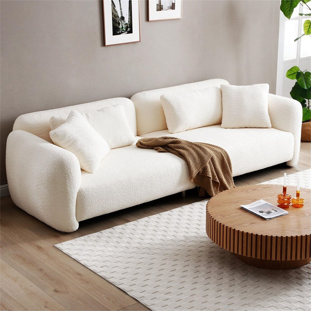 Canapé 3 places en velours style Mid-Century avec 4 coussins