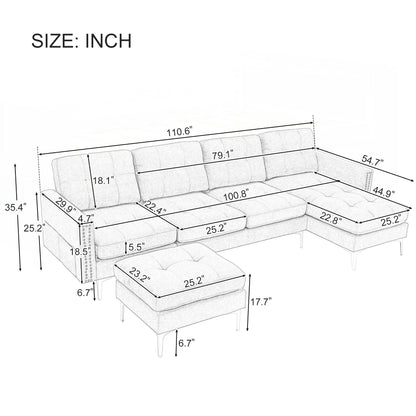 Canapé sectionnel convertible en L de 110 pouces
