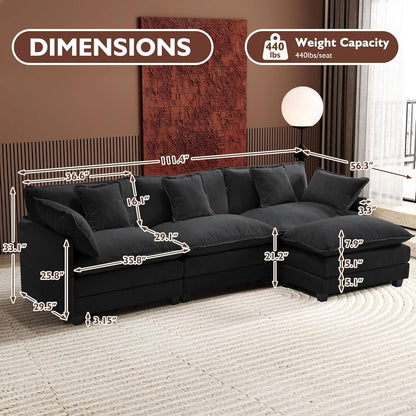 Canapé sectionnel Cloud en L 111.4 avec pouf - Canapé 4 places en chenille pour salon