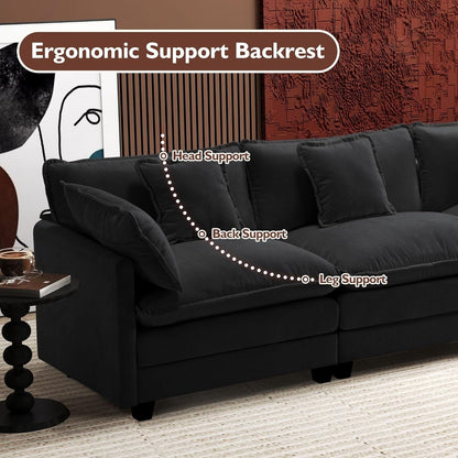 Canapé sectionnel Cloud en L 111.4 avec pouf - Canapé 4 places en chenille pour salon