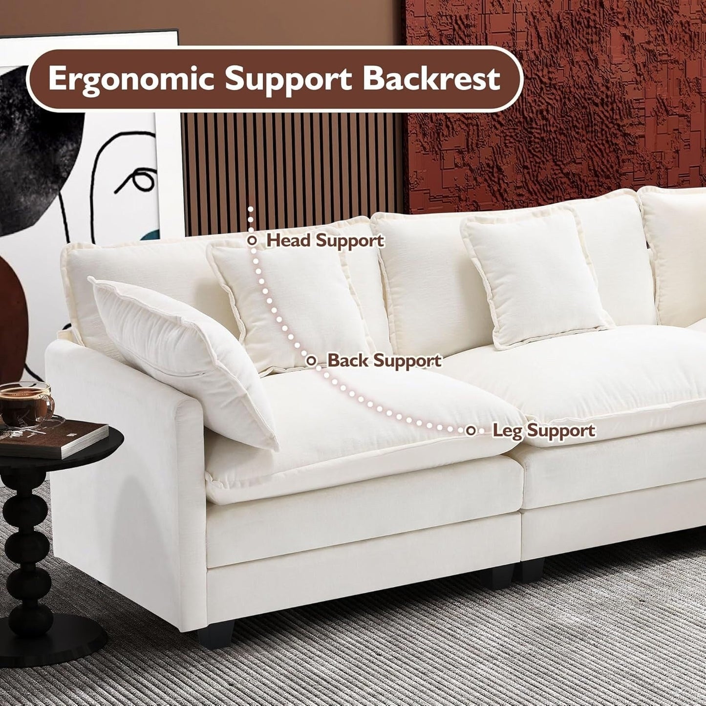 Canapé sectionnel Cloud en L 111.4 avec pouf - Canapé 4 places en chenille pour salon