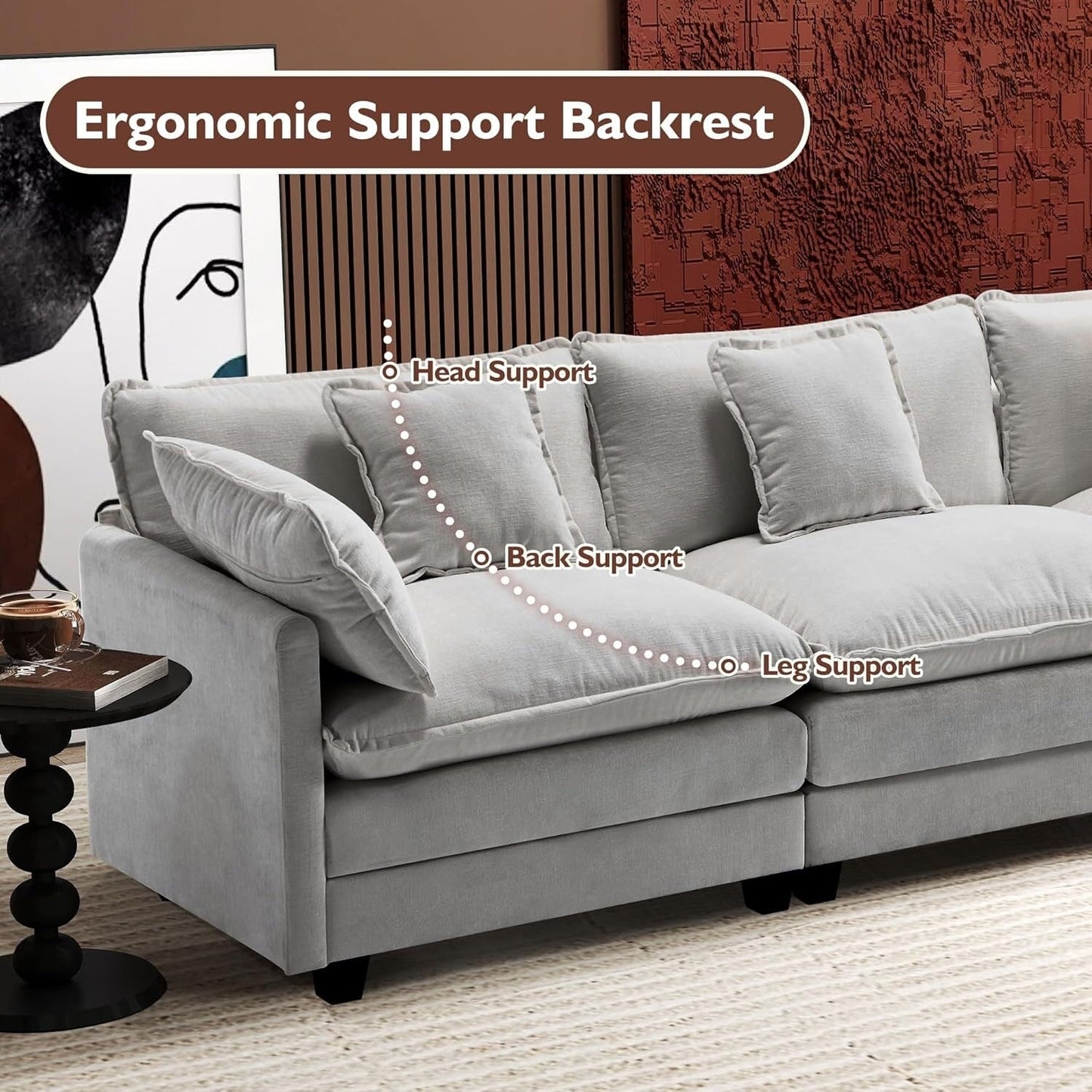 Canapé sectionnel Cloud en L 111.4 avec pouf - Canapé 4 places en chenille pour salon